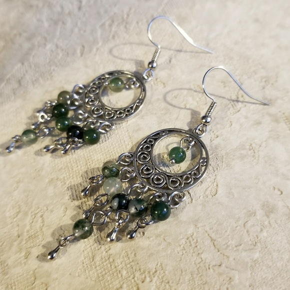 Montana Moss Agate Gemstone Chandelier Earrings - Picture 2 of 7